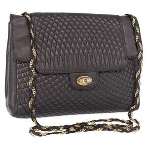 BALLY Chain Shoulder Bag Leather Black Gold Auth 161547